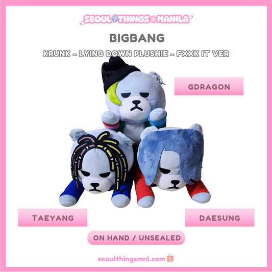 [ON HAND] Unsealed - BIGBANG - Krunk - Lying Down Plushie - Fxxk It Ver - G-Dragon, Taeyang, Daesung